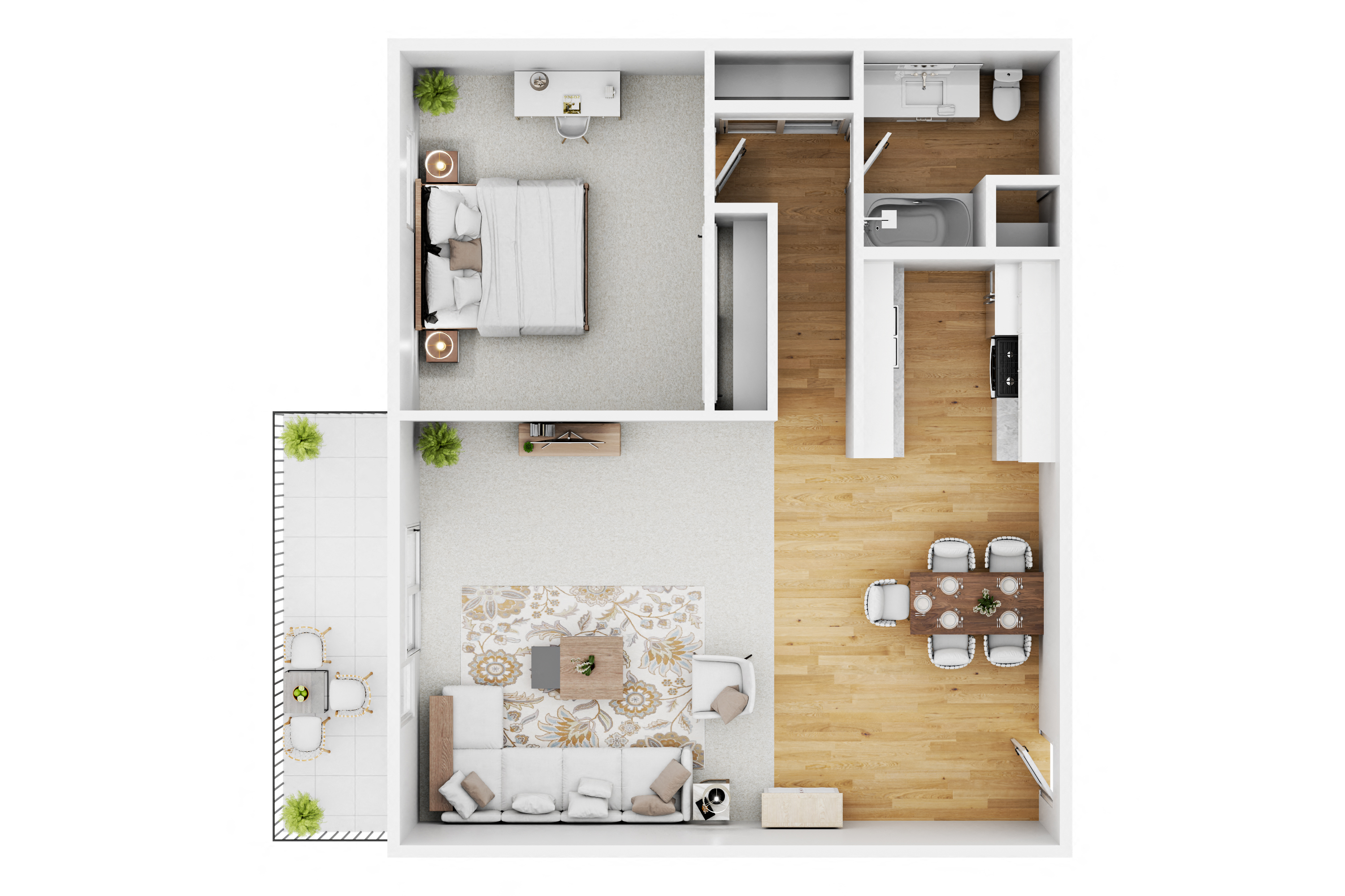 Floor plan for 1 bed, 1 bath, 906 sqft